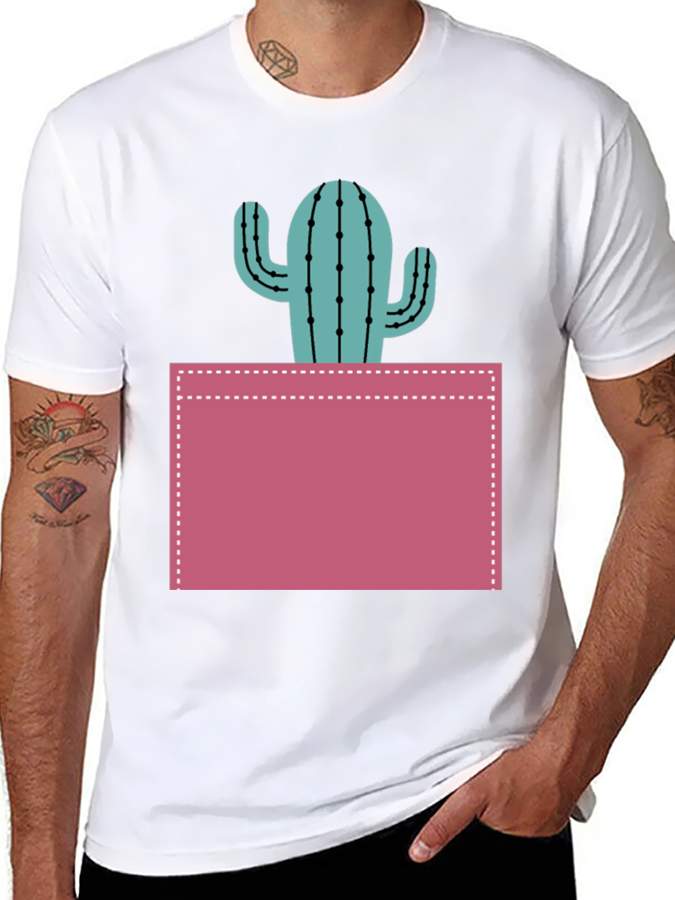 Cactus Pocket Graphic Tee - Trendy Mens T-Shirt