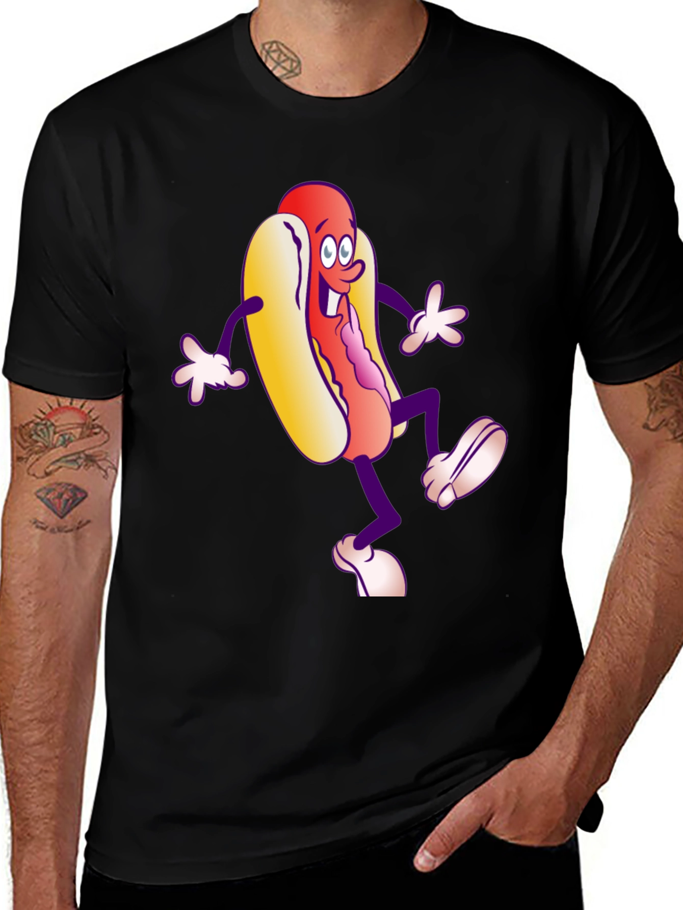 Cartoon Hotdog Graphic T-Shirt