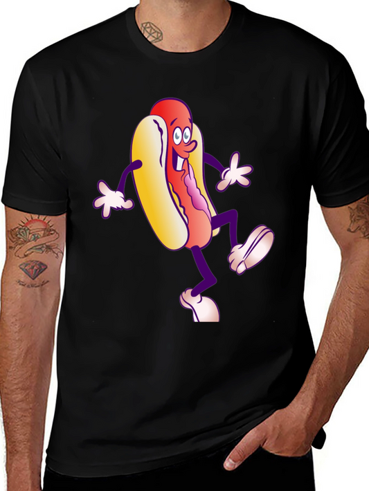 Cartoon Hotdog Graphic T-Shirt