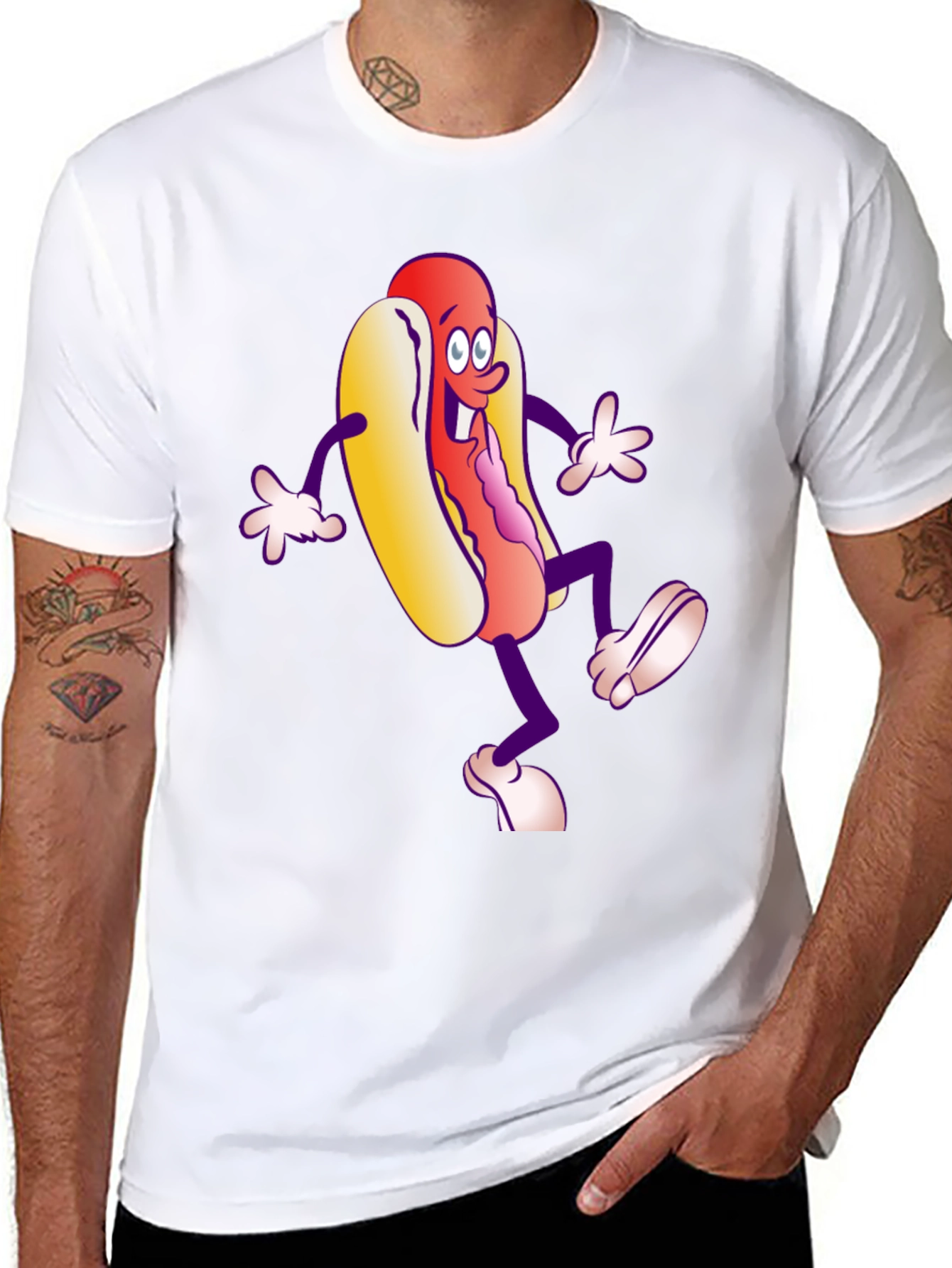 Cartoon Hotdog Graphic T-Shirt