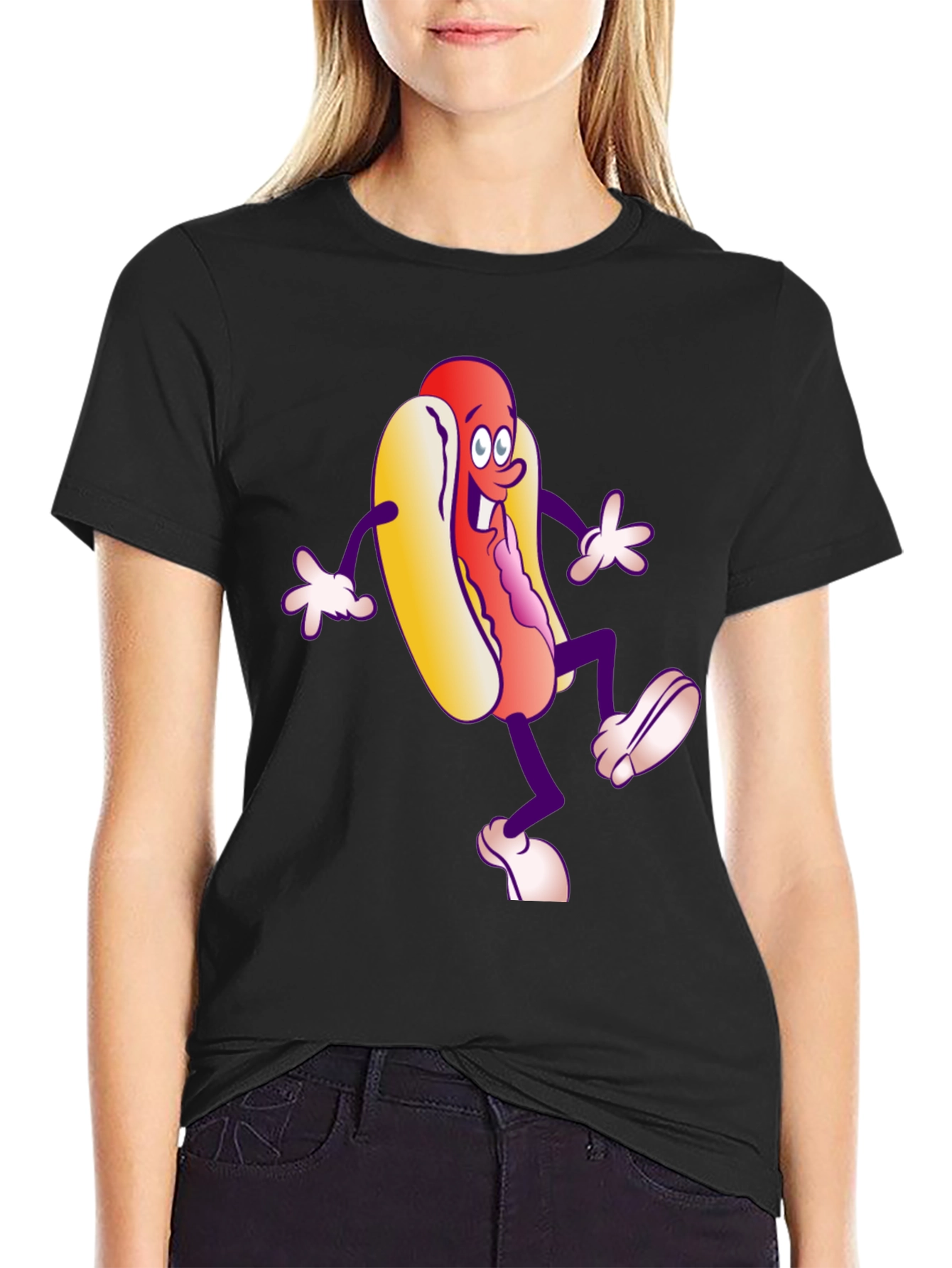 Cartoon Hotdog Graphic T-Shirt