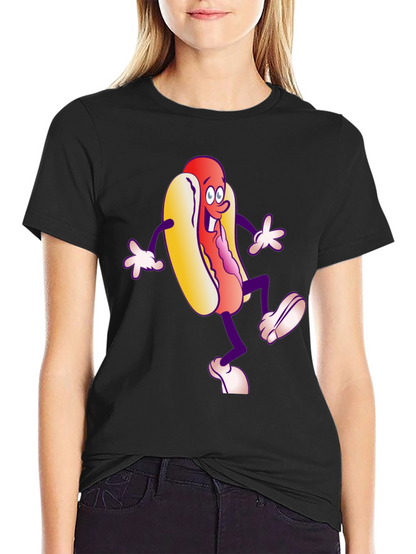 Cartoon Hotdog Graphic T-Shirt