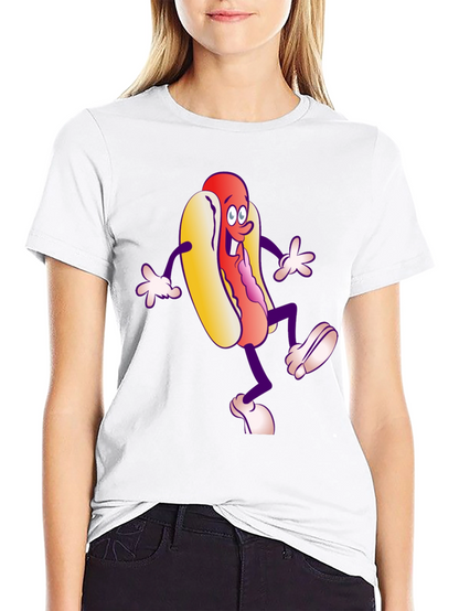 Cartoon Hotdog Graphic T-Shirt