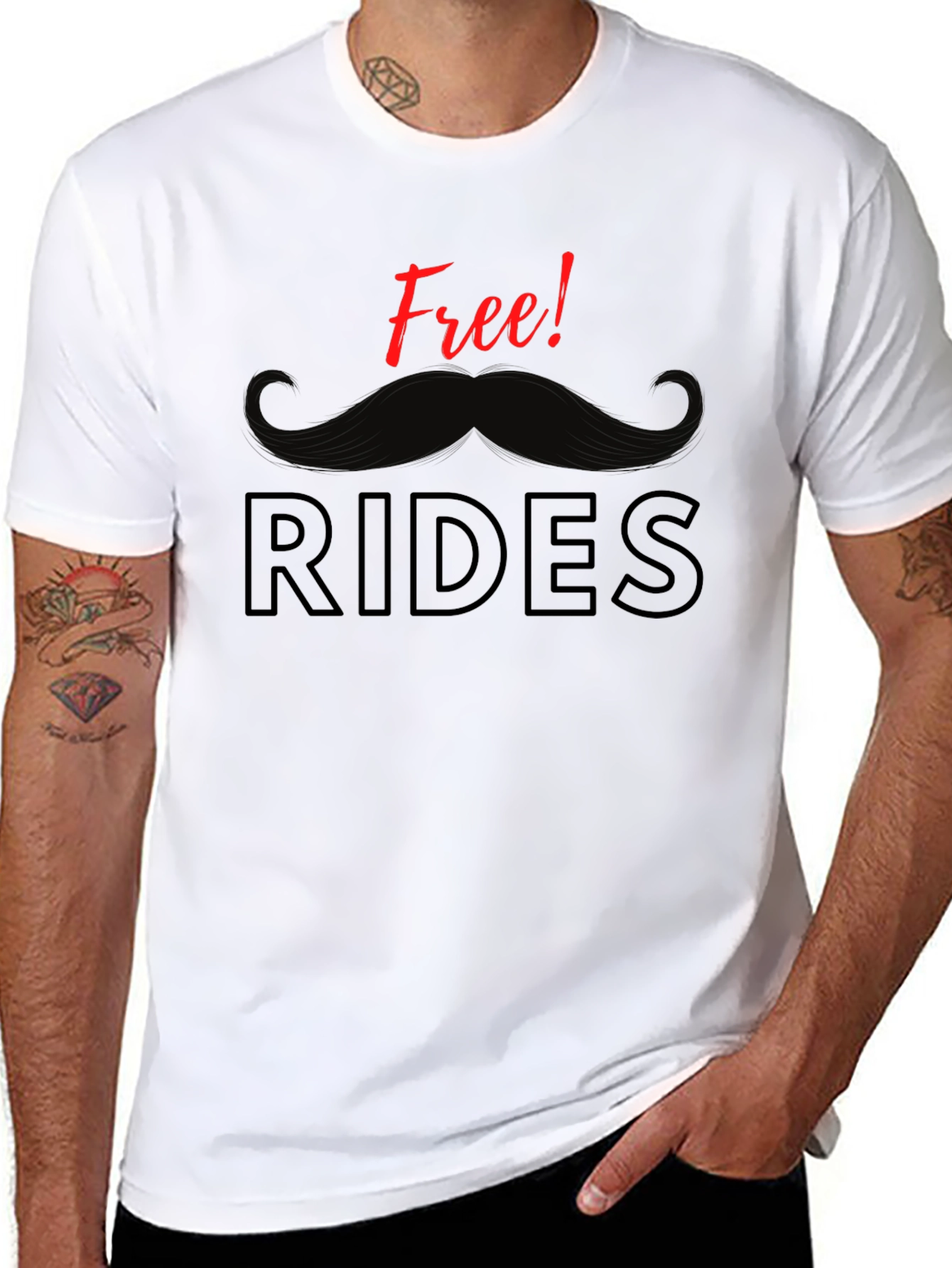 Free Rides Mustache Graphic T-Shirt - Black