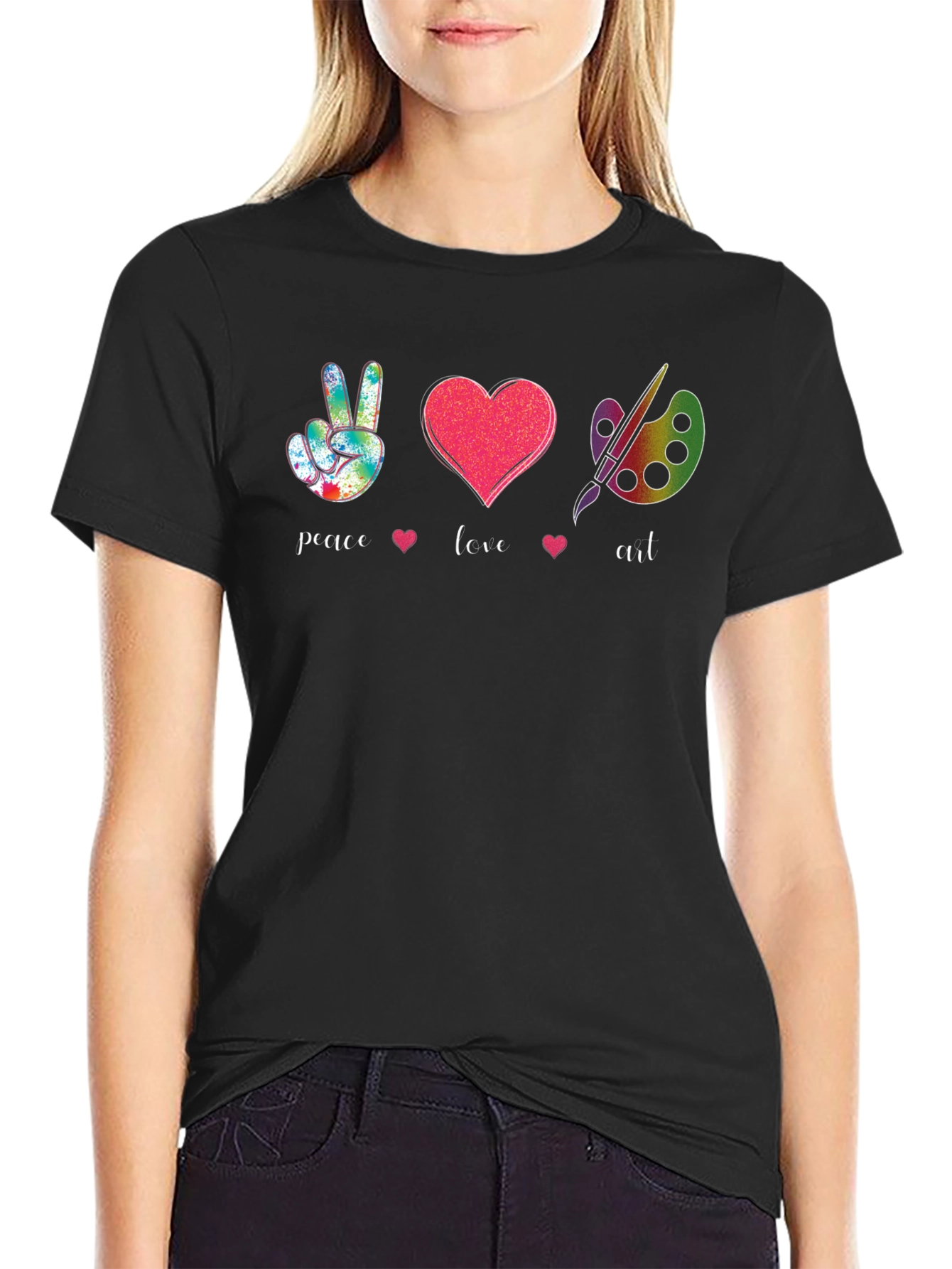 Peace Love Art T-Shirt - Black