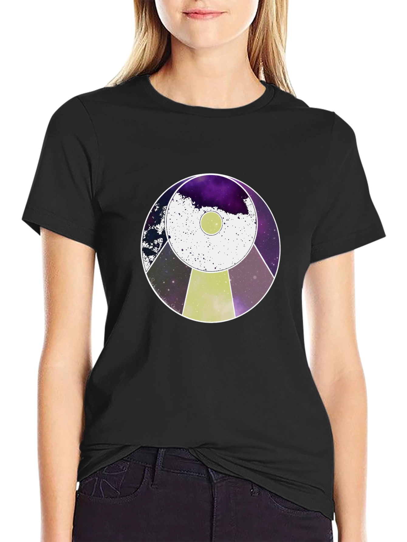 Cosmic UFO Graphic Tee - Black Cotton Blend