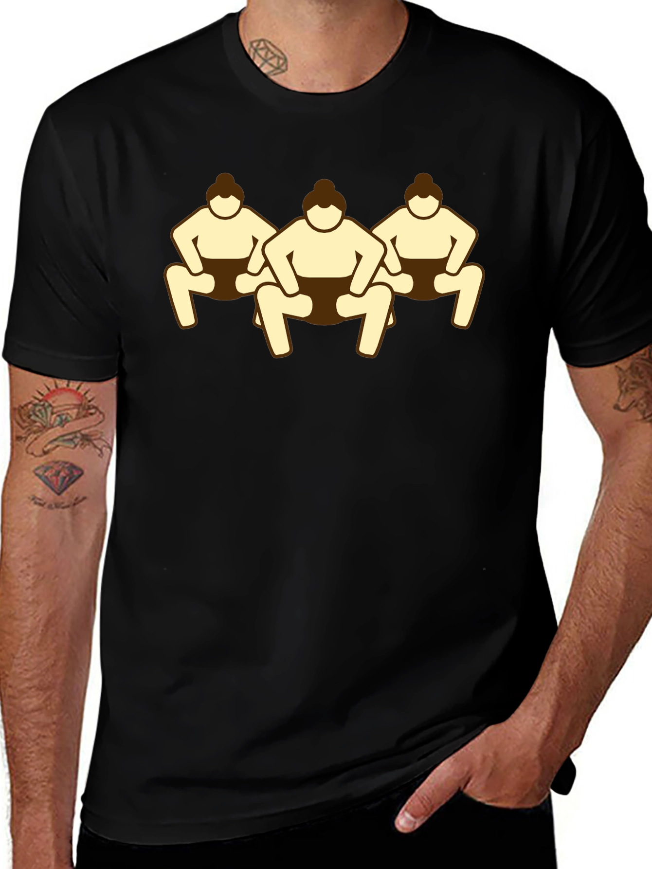 Sumo Wrestlers Graphic Tee - Black Cotton T-Shirt