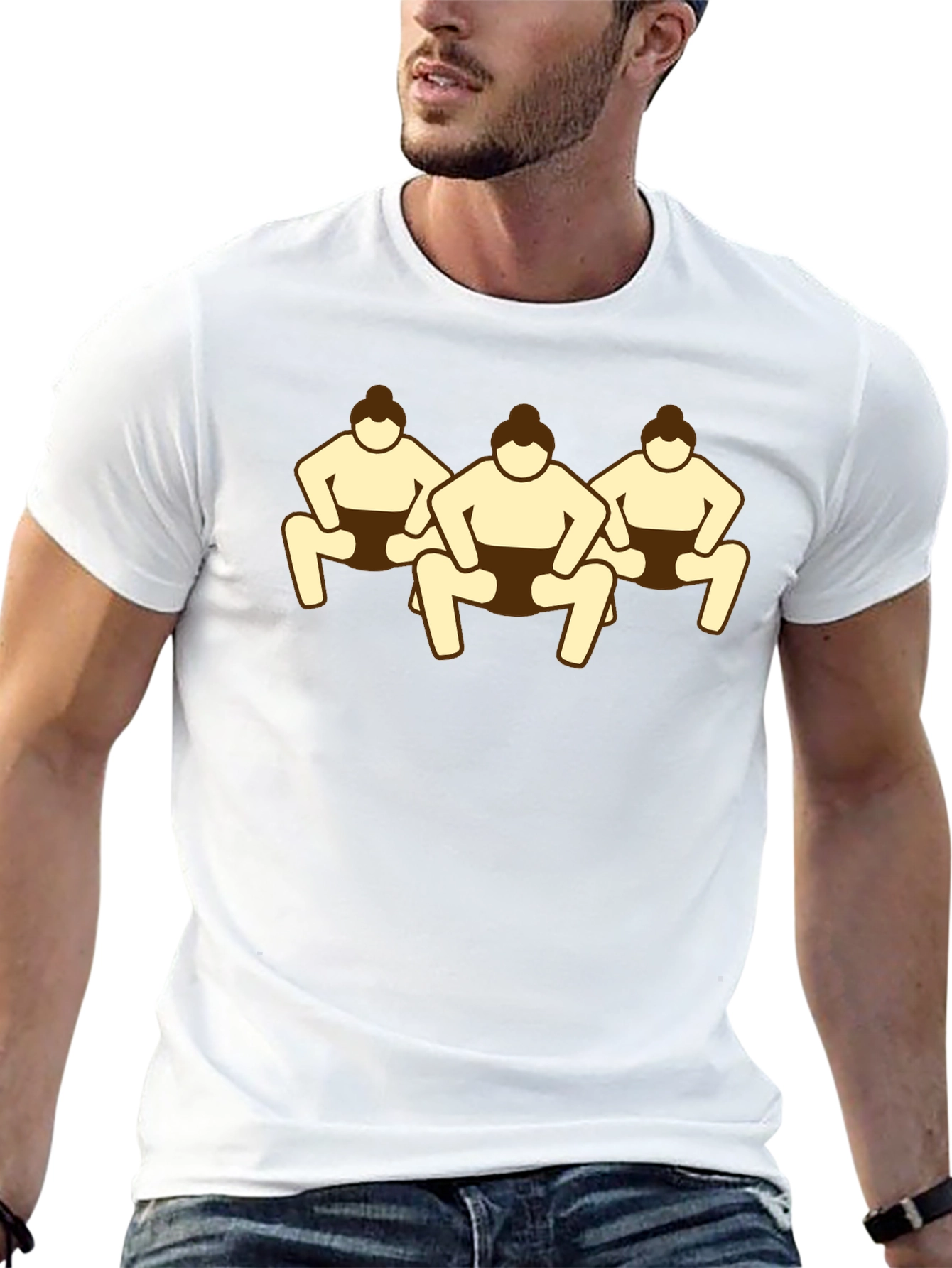 Sumo Wrestlers Graphic Tee - Black Cotton T-Shirt