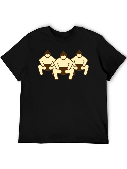 Sumo Wrestlers Graphic Tee - Black Cotton T-Shirt
