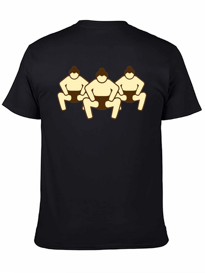 Sumo Wrestlers Graphic Tee - Black Cotton T-Shirt