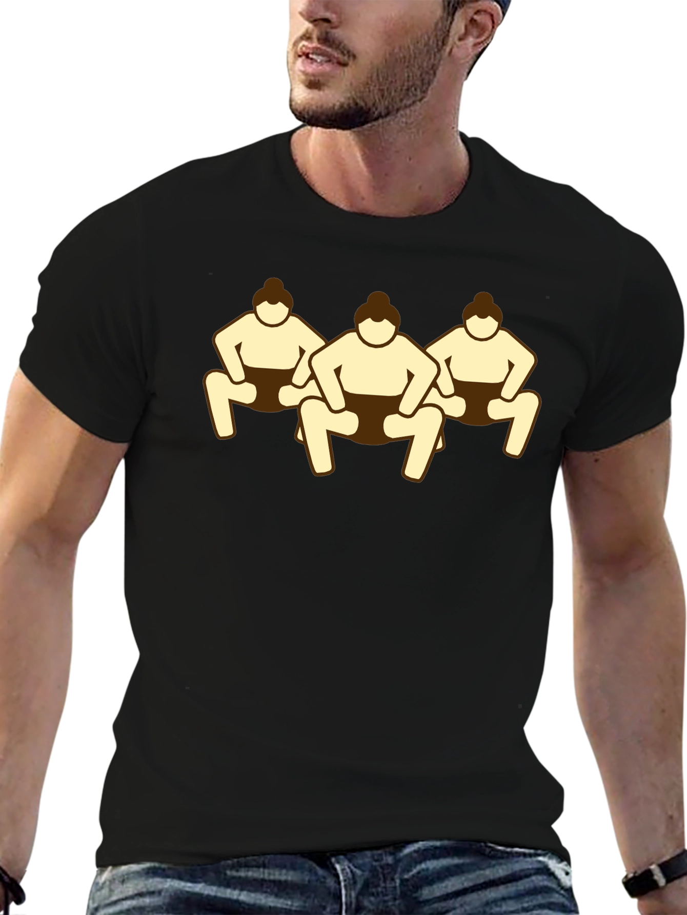 Sumo Wrestlers Graphic Tee - Black Cotton T-Shirt