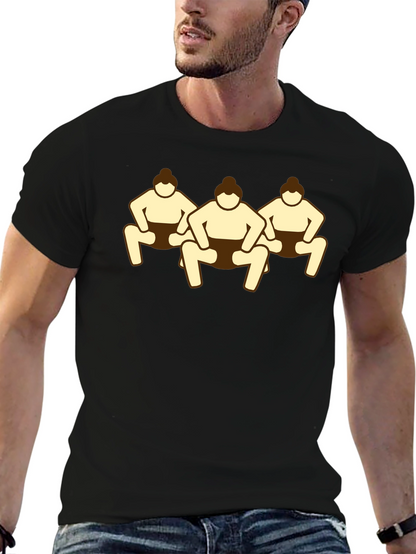 Sumo Wrestlers Graphic Tee - Black Cotton T-Shirt