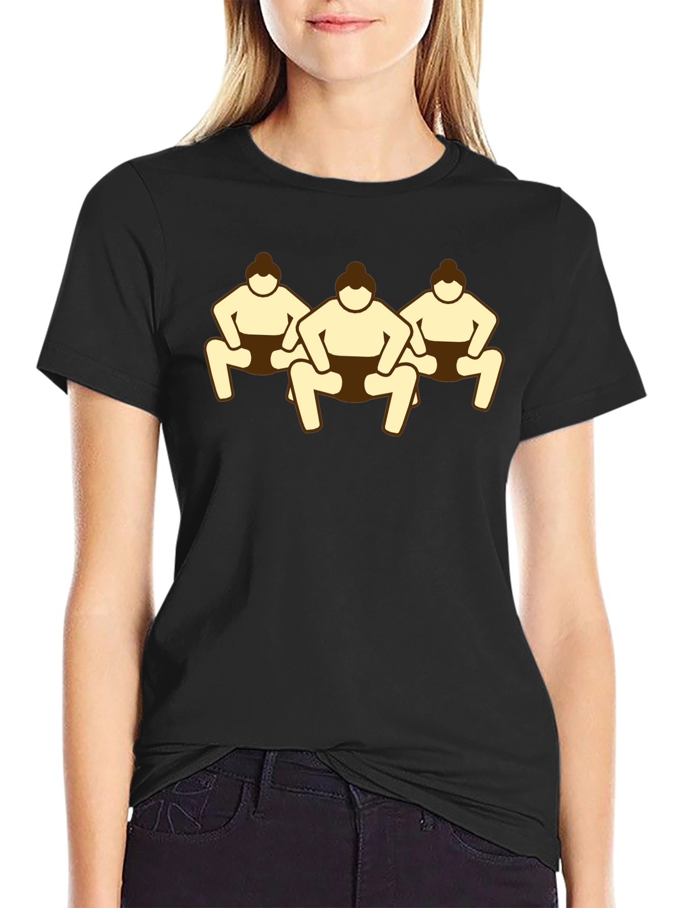 Sumo Wrestlers Graphic Tee - Black Cotton T-Shirt