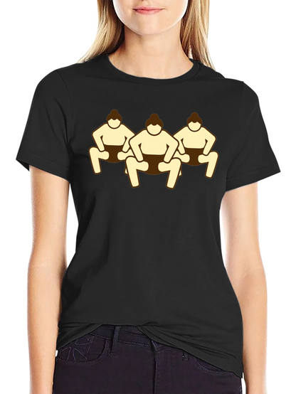 Sumo Wrestlers Graphic Tee - Black Cotton T-Shirt