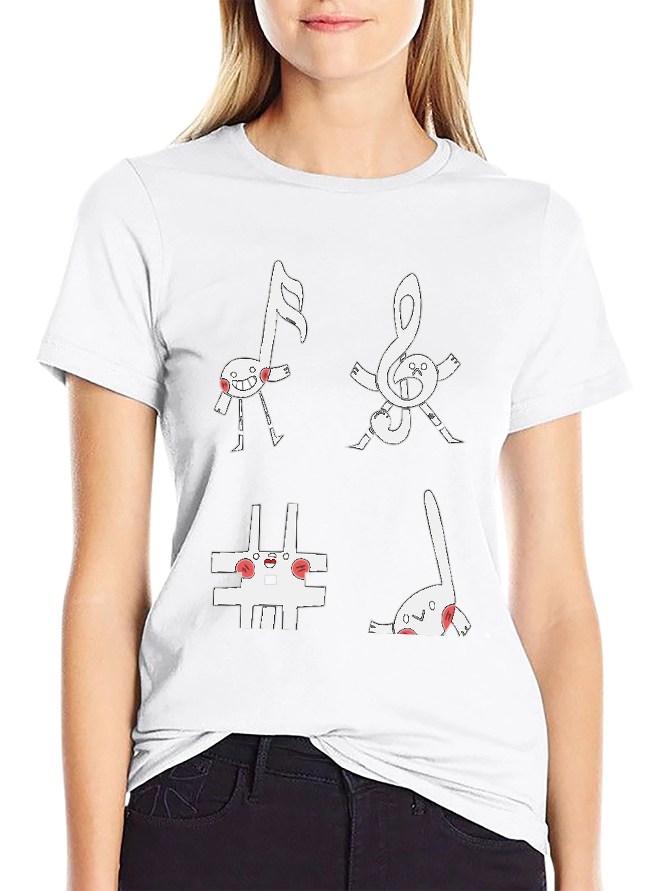 Musical Note Character Black T-Shirt