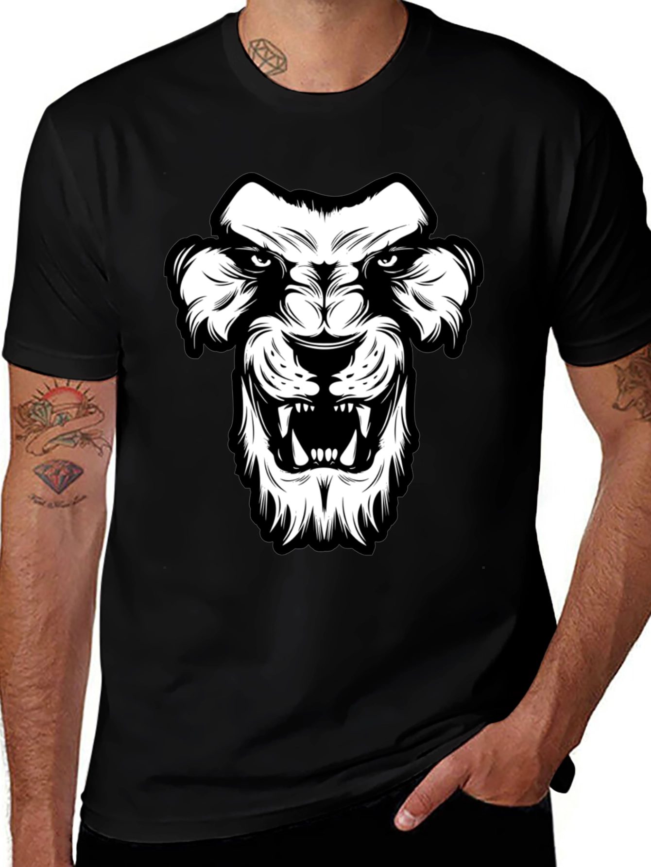 Black T-Shirt with Lion Graphic