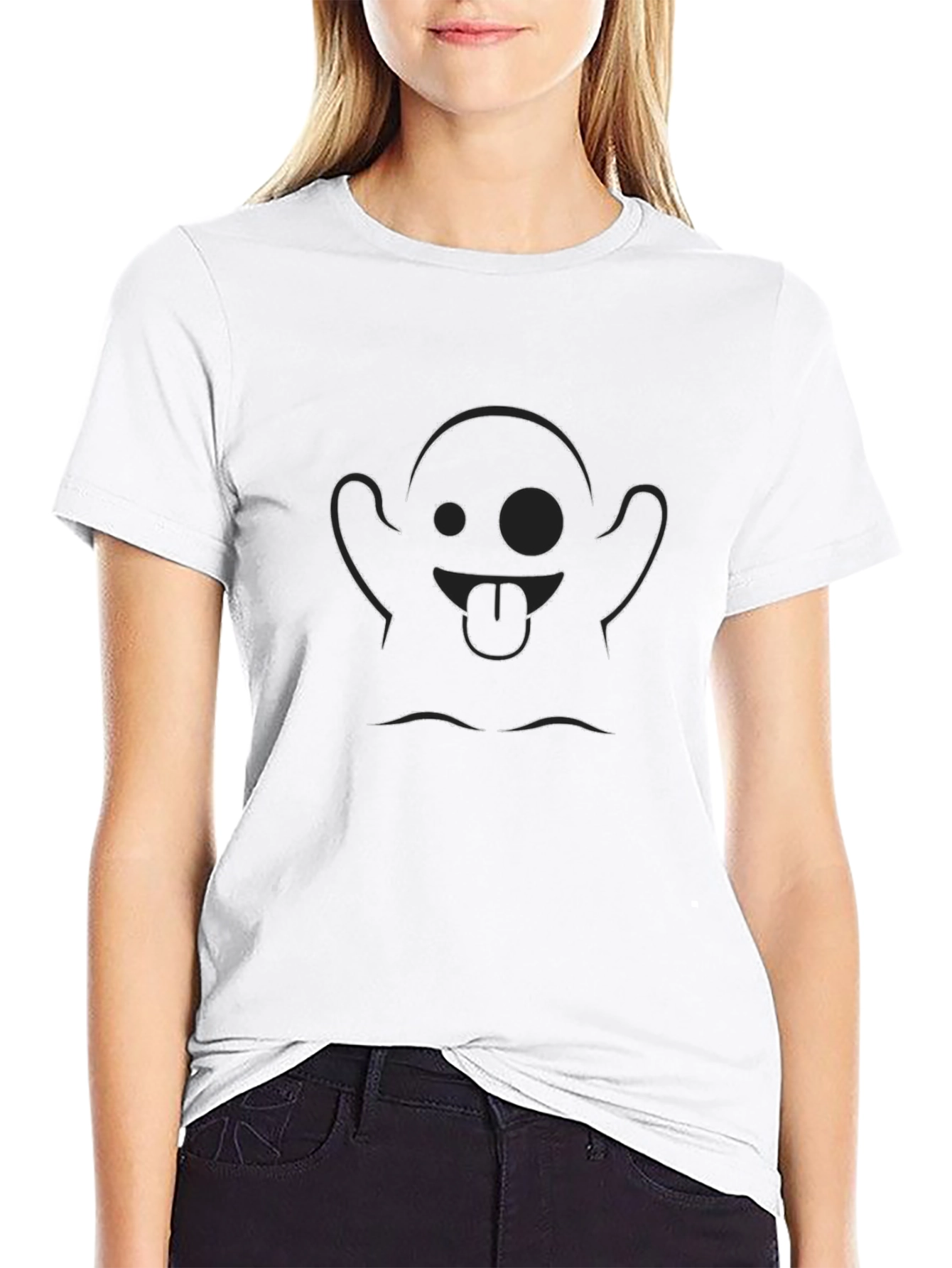 Funny Ghost Graphic Tee - Black Cotton Casual T-Shirt