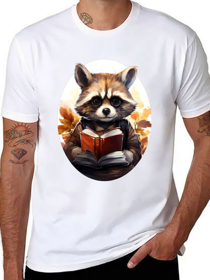 Raccoon Reader Graphic Tee - Black Cotton