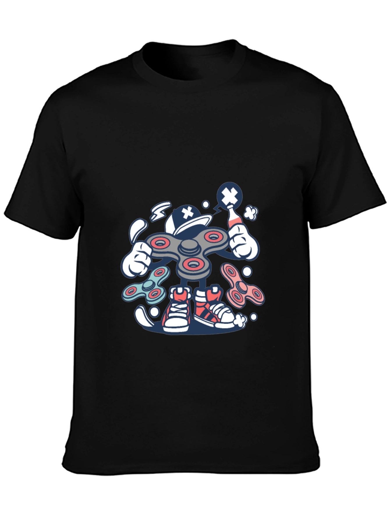 Fidget Spinner Cartoon Graphic Black T-Shirt