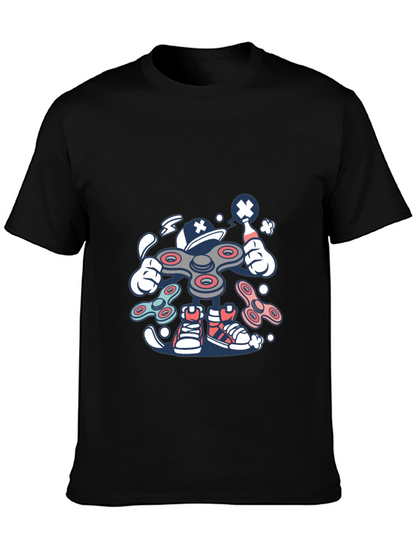 Fidget Spinner Cartoon Graphic Black T-Shirt
