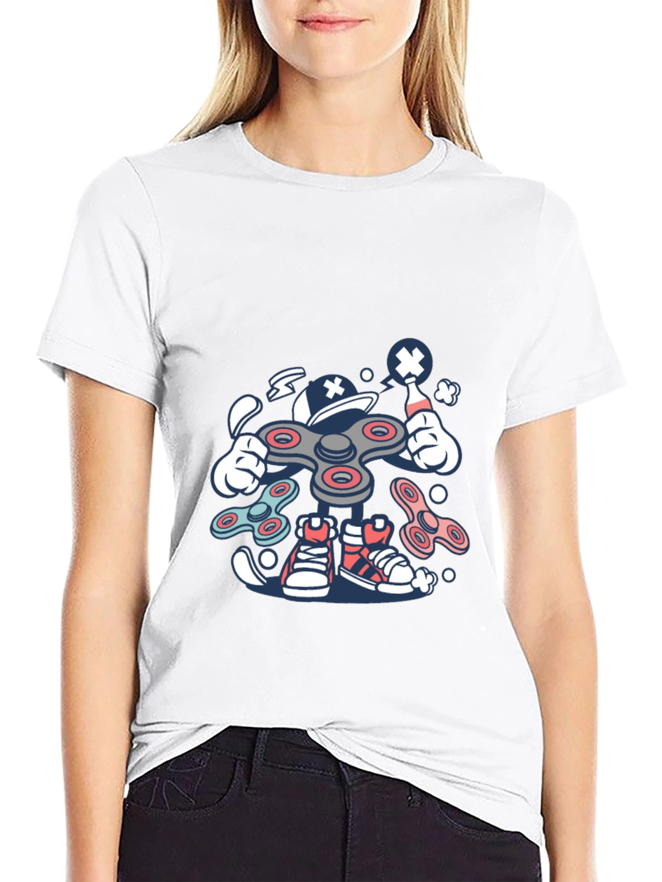 Fidget Spinner Cartoon Graphic Black T-Shirt