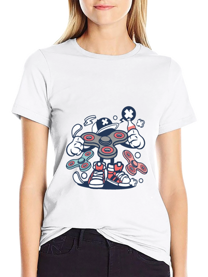 Fidget Spinner Cartoon Graphic Black T-Shirt