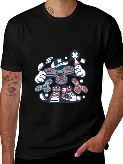 Fidget Spinner Cartoon Graphic Black T-Shirt