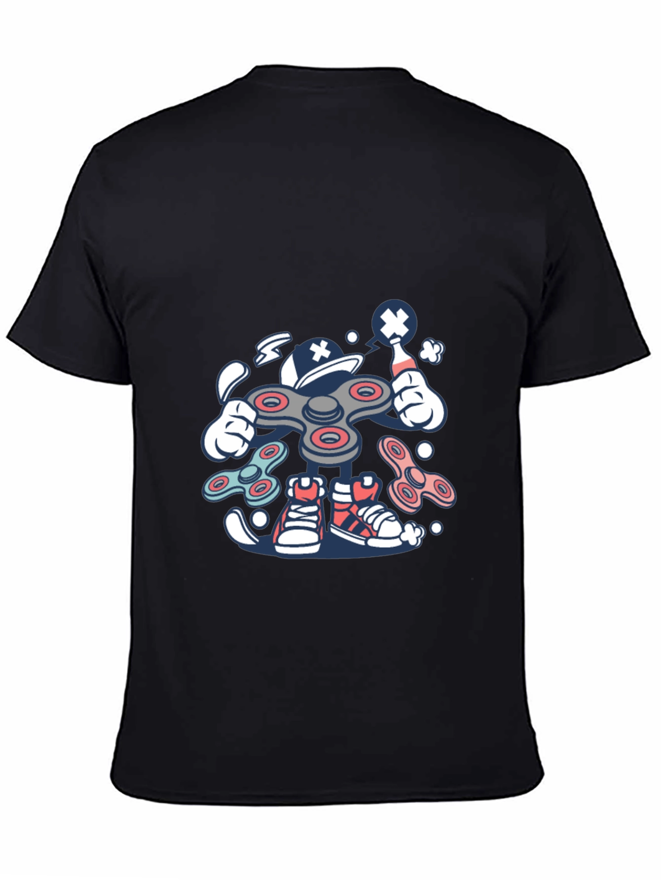 Fidget Spinner Cartoon Graphic Black T-Shirt