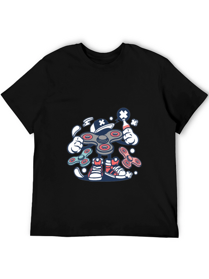 Fidget Spinner Cartoon Graphic Black T-Shirt