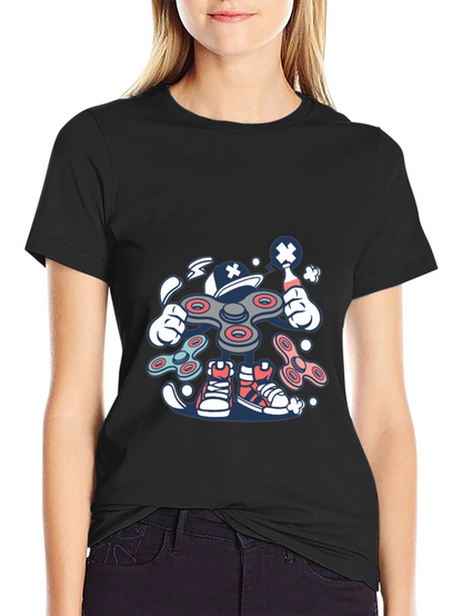 Fidget Spinner Cartoon Graphic Black T-Shirt