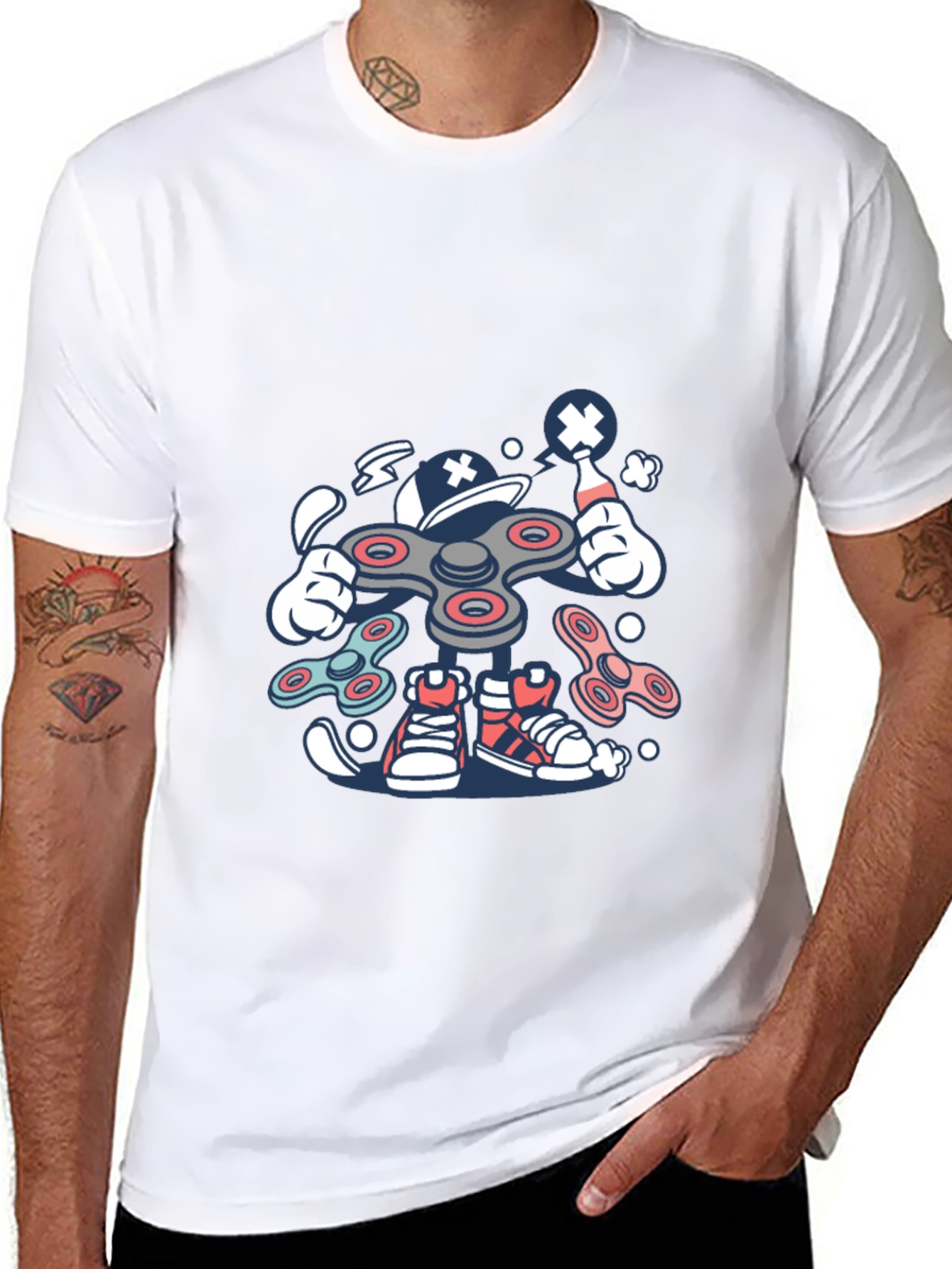 Fidget Spinner Cartoon Graphic Black T-Shirt