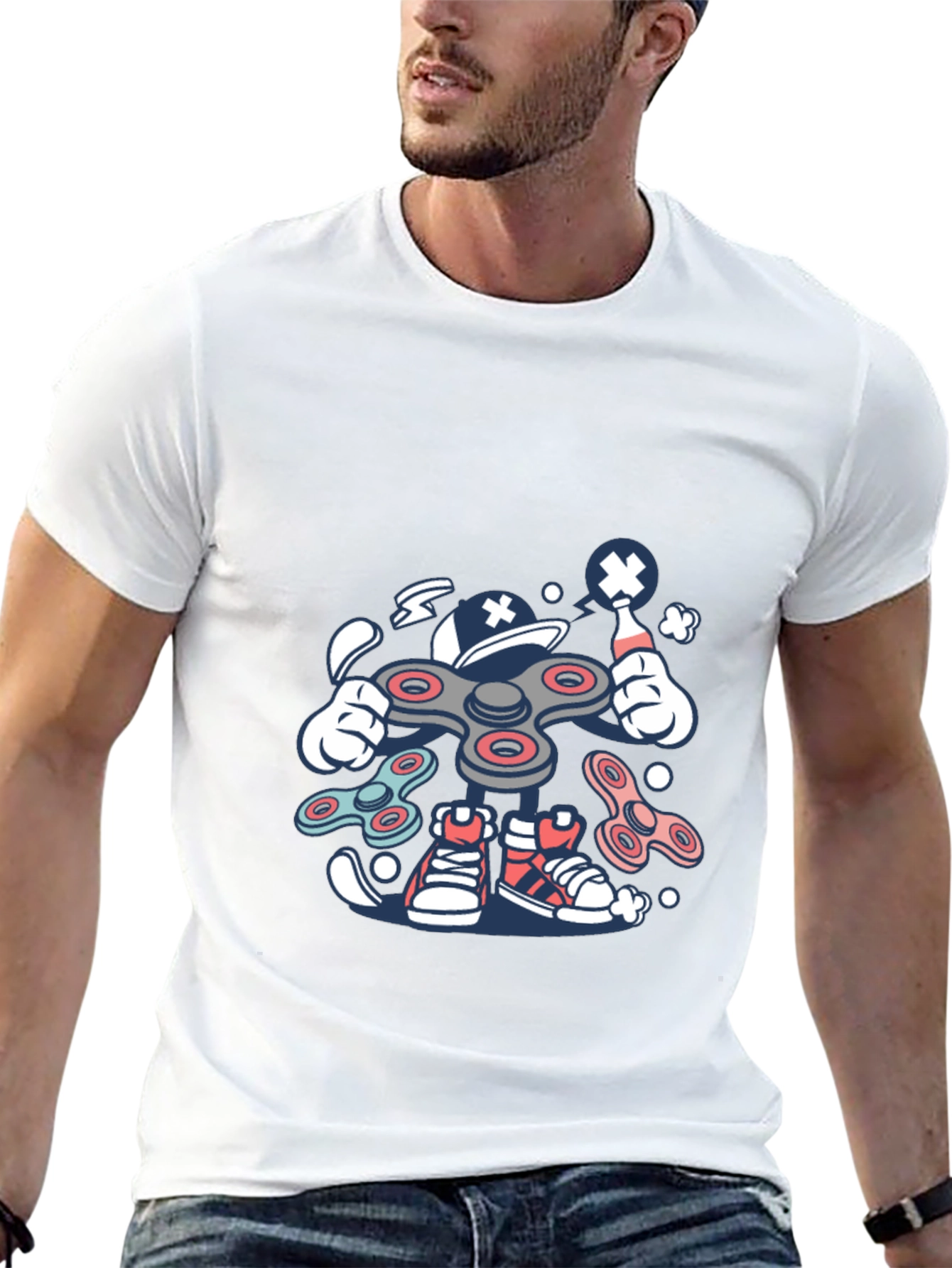 Fidget Spinner Cartoon Graphic Black T-Shirt
