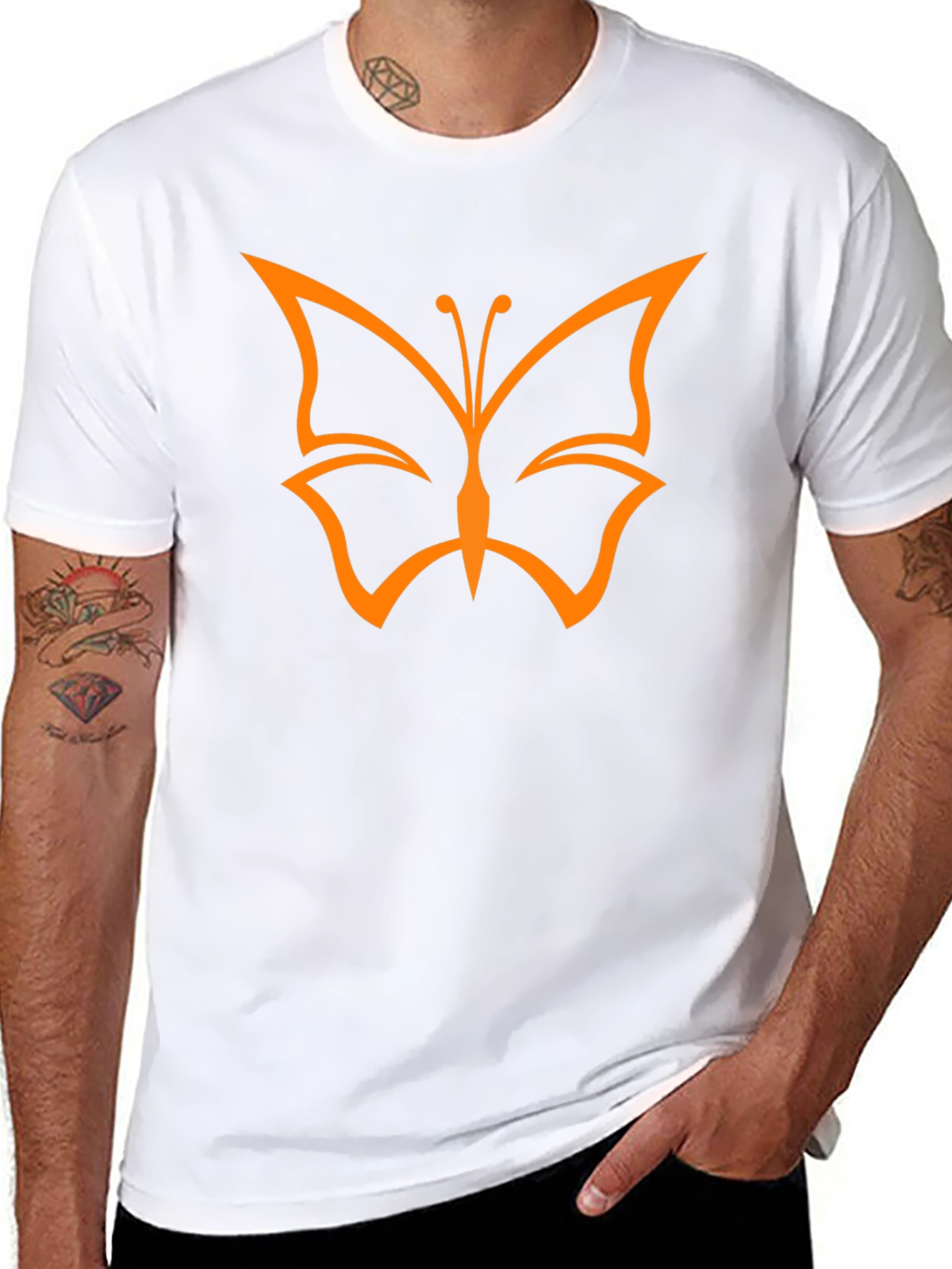 Butterfly Graphic Black T-Shirt Casual Mens Tee