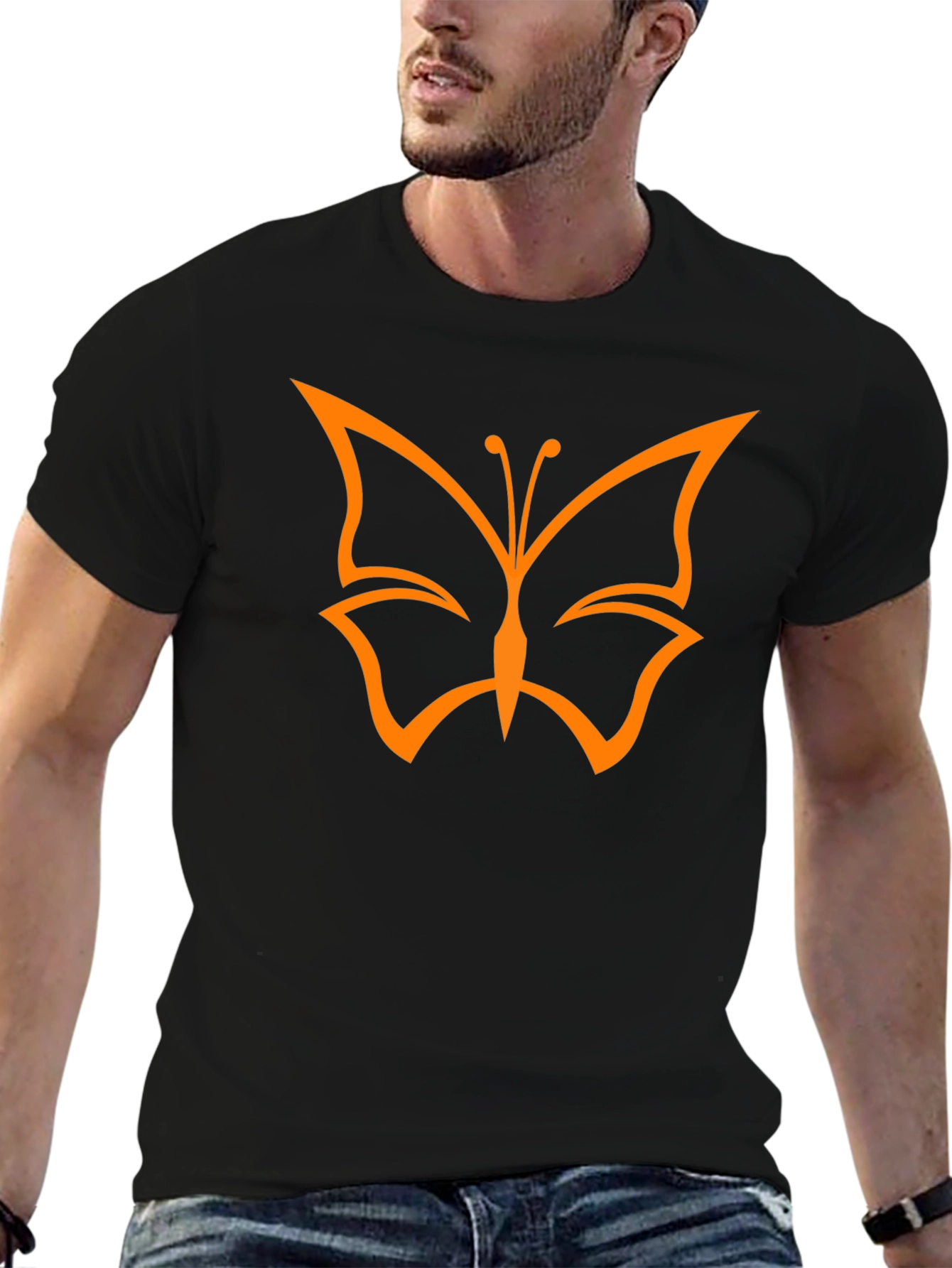 Butterfly Graphic Black T-Shirt Casual Mens Tee