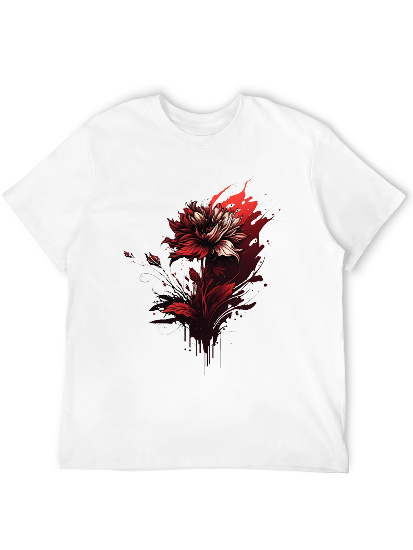 Red Floral Graphic Tee - Bold Black T-Shirt