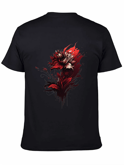 Red Floral Graphic Tee - Bold Black T-Shirt