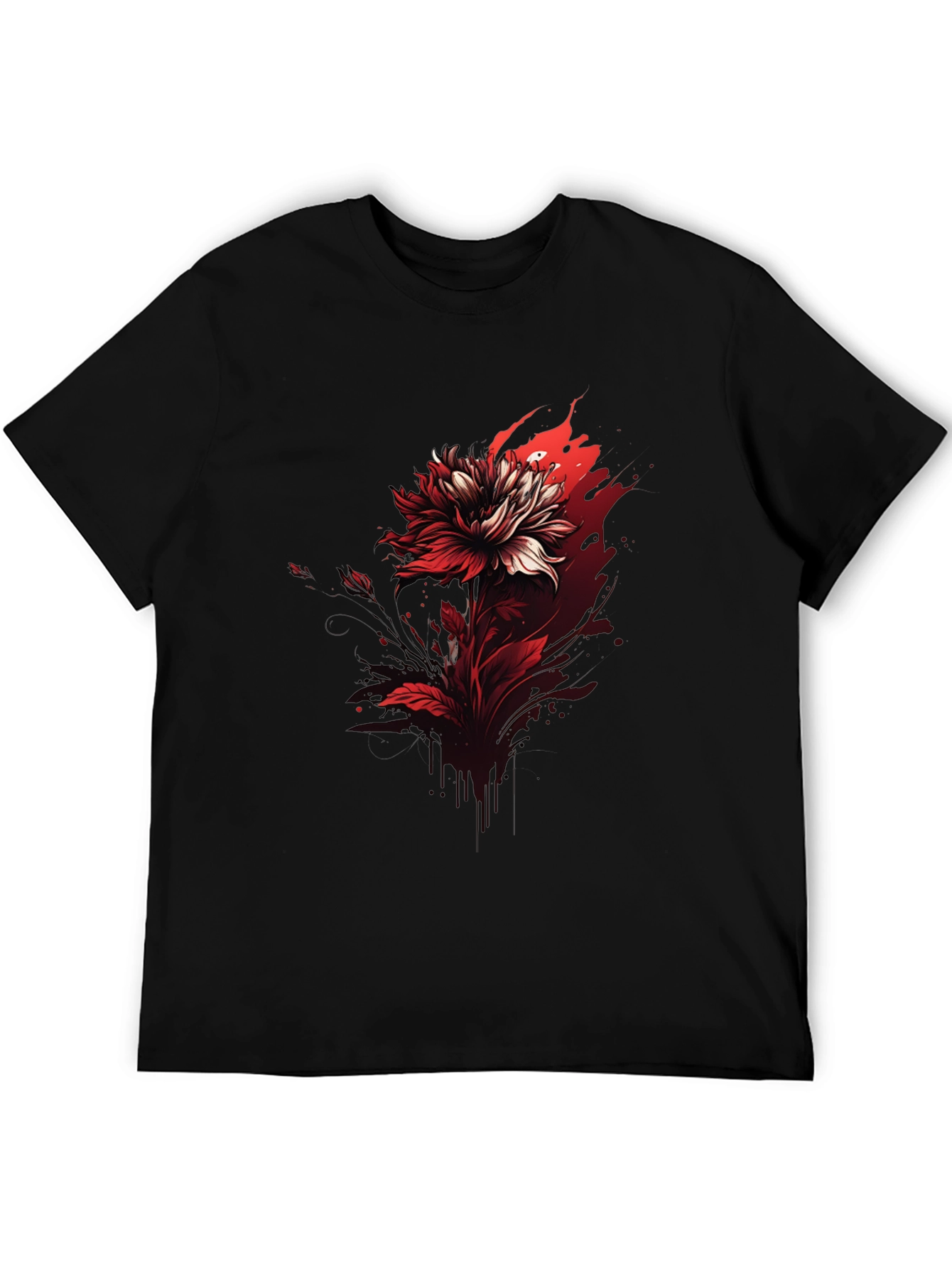 Red Floral Graphic Tee - Bold Black T-Shirt