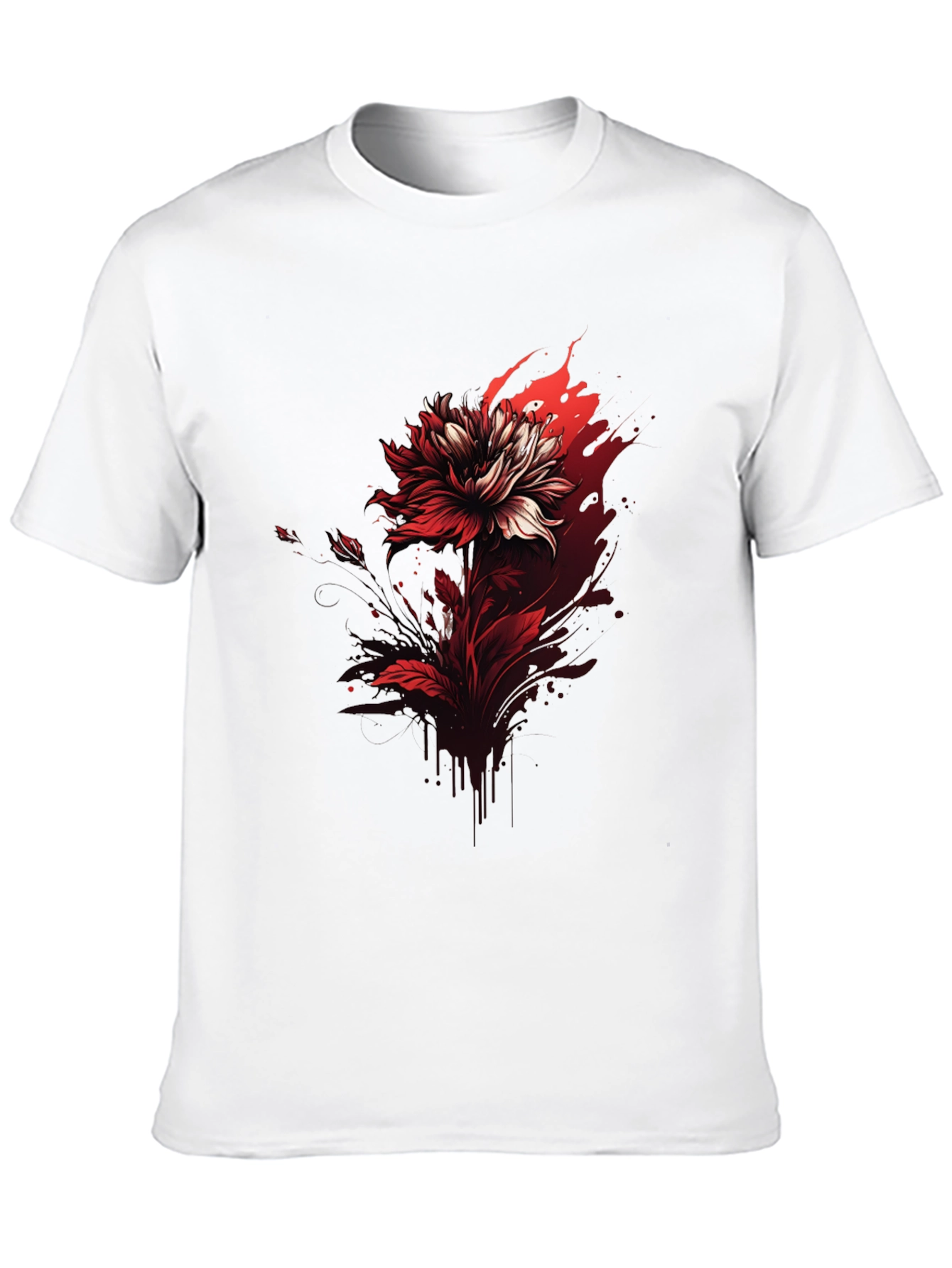 Red Floral Graphic Tee - Bold Black T-Shirt