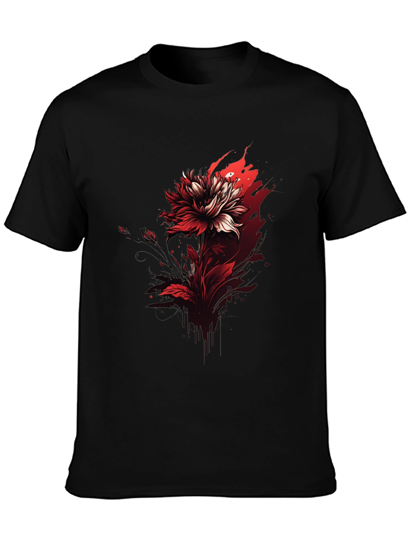 Red Floral Graphic Tee - Bold Black T-Shirt