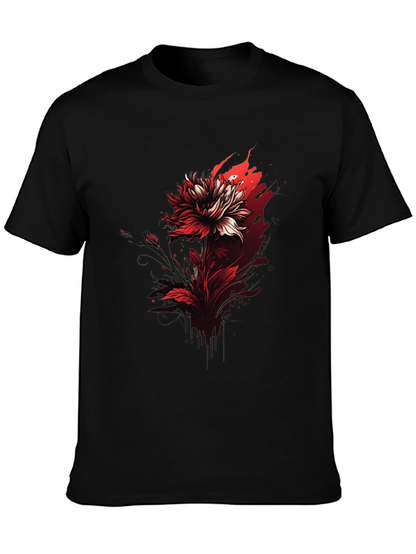 Red Floral Graphic Tee - Bold Black T-Shirt
