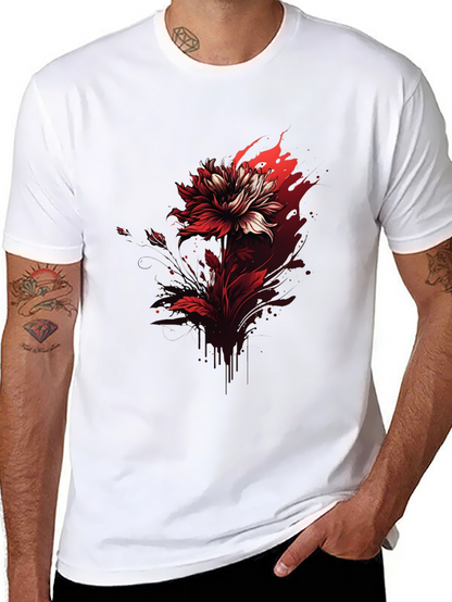 Red Floral Graphic Tee - Bold Black T-Shirt
