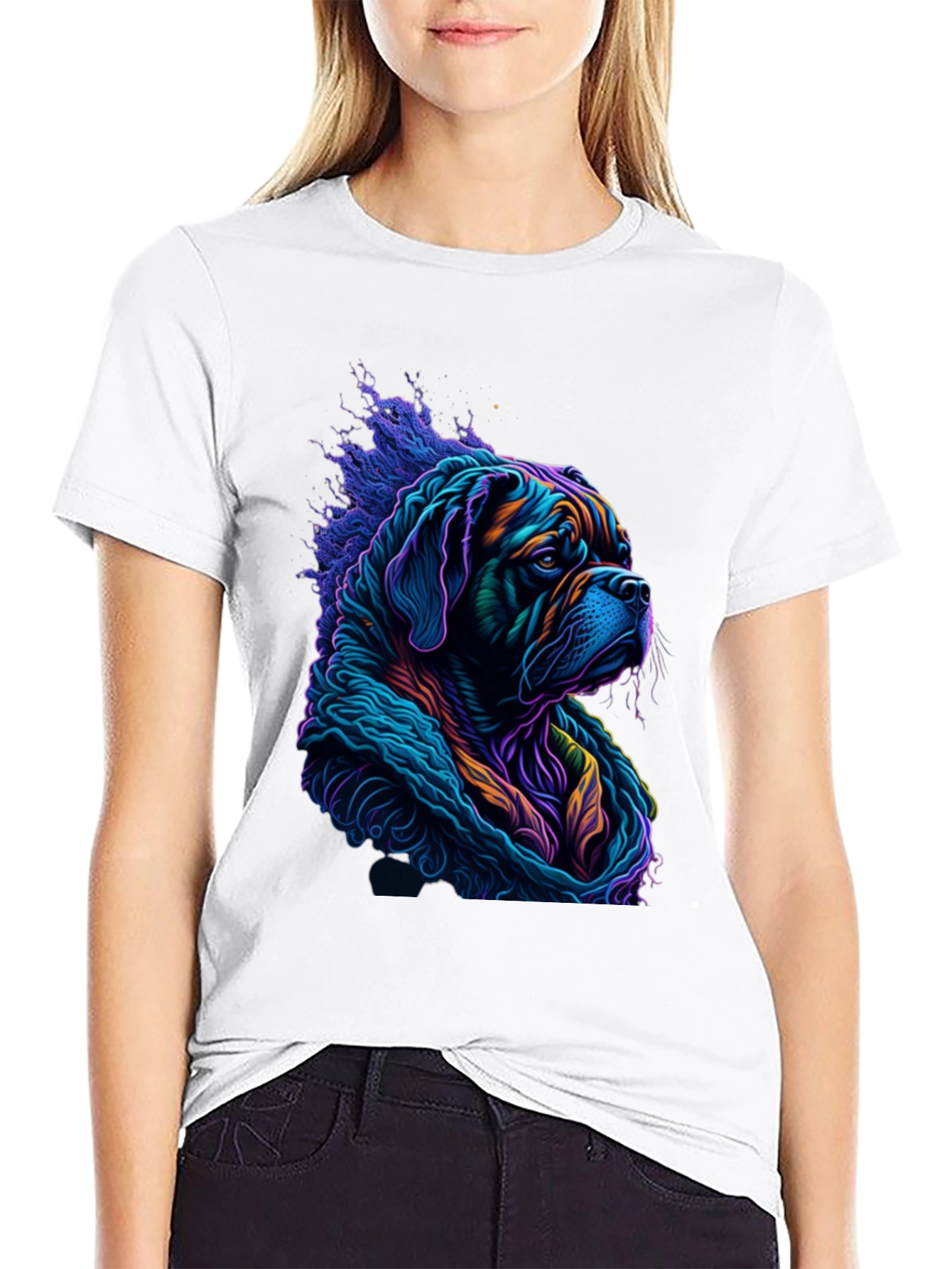 Vibrant Dog Graphic Tee - Stylish Mens Black T-Shirt