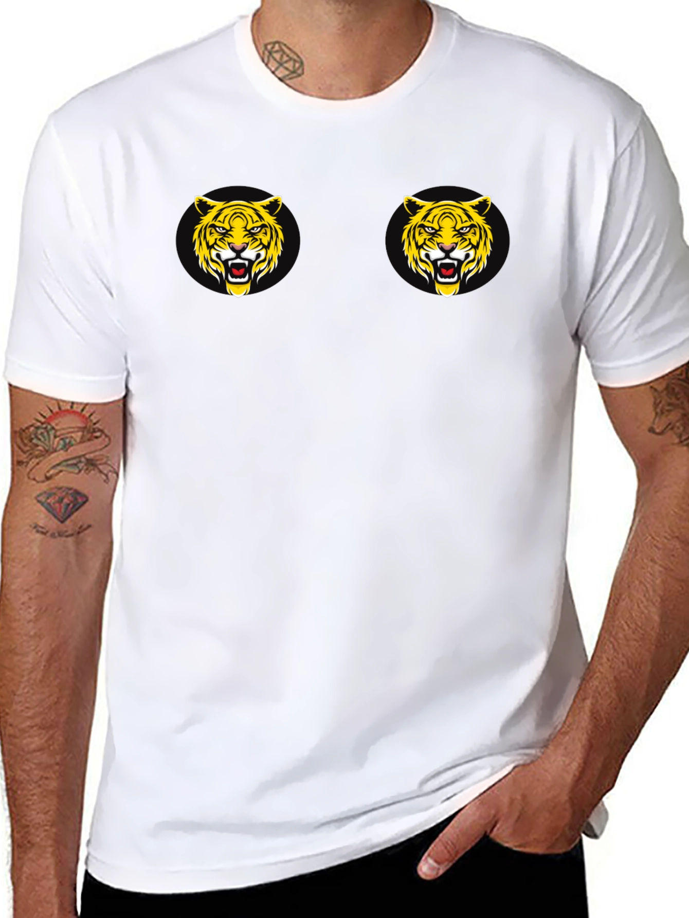 Black T-Shirt with Tiger Face Graphic