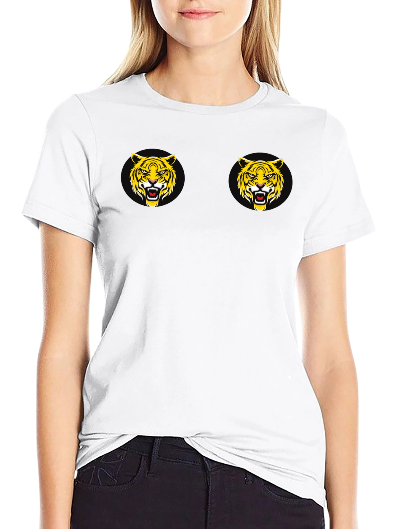 Black T-Shirt with Tiger Face Graphic