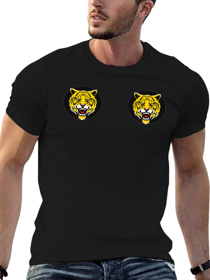 Black T-Shirt with Tiger Face Graphic