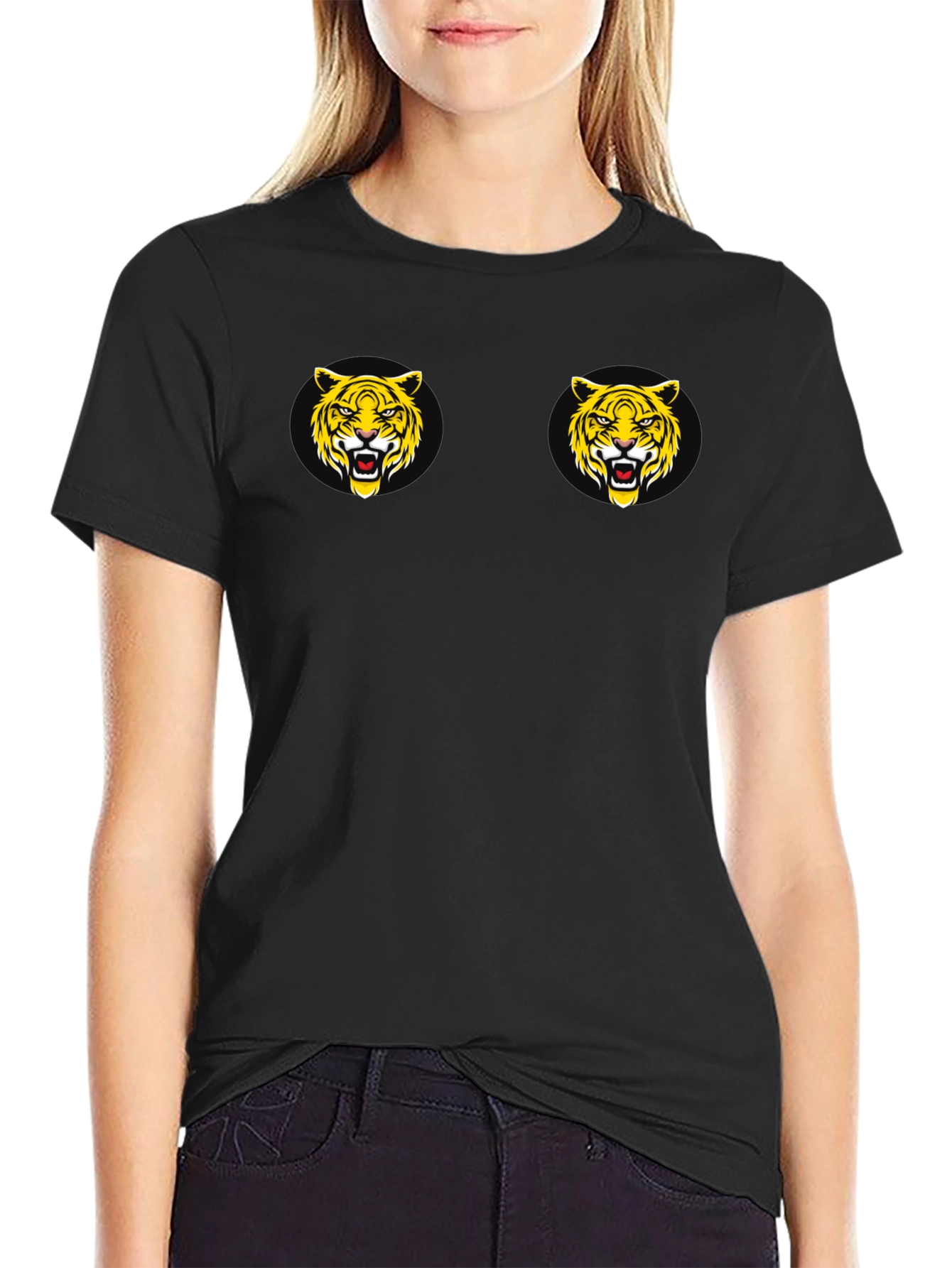 Black T-Shirt with Tiger Face Graphic