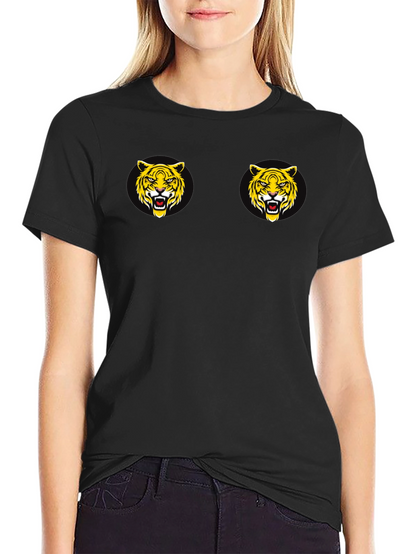 Black T-Shirt with Tiger Face Graphic