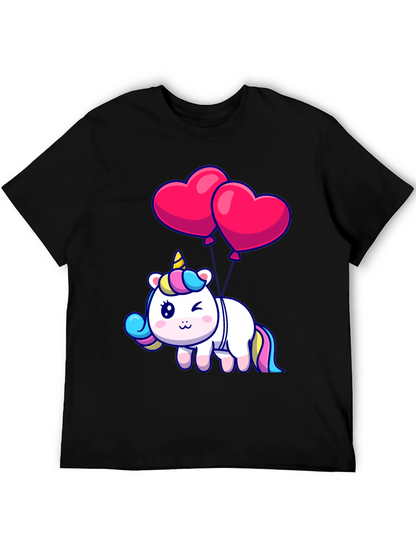 Unicorn with Heart Balloons Graphic Tee