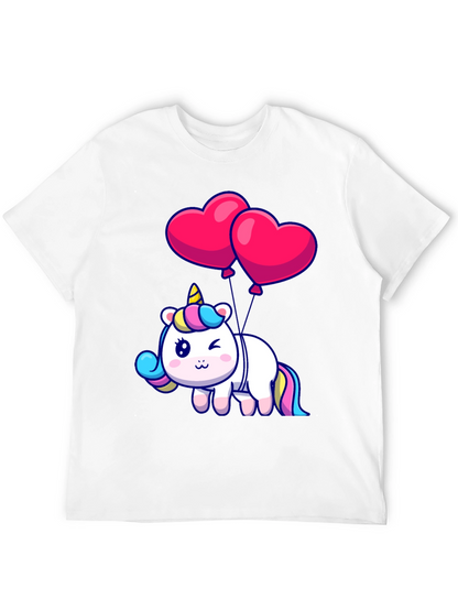 Unicorn with Heart Balloons Graphic Tee