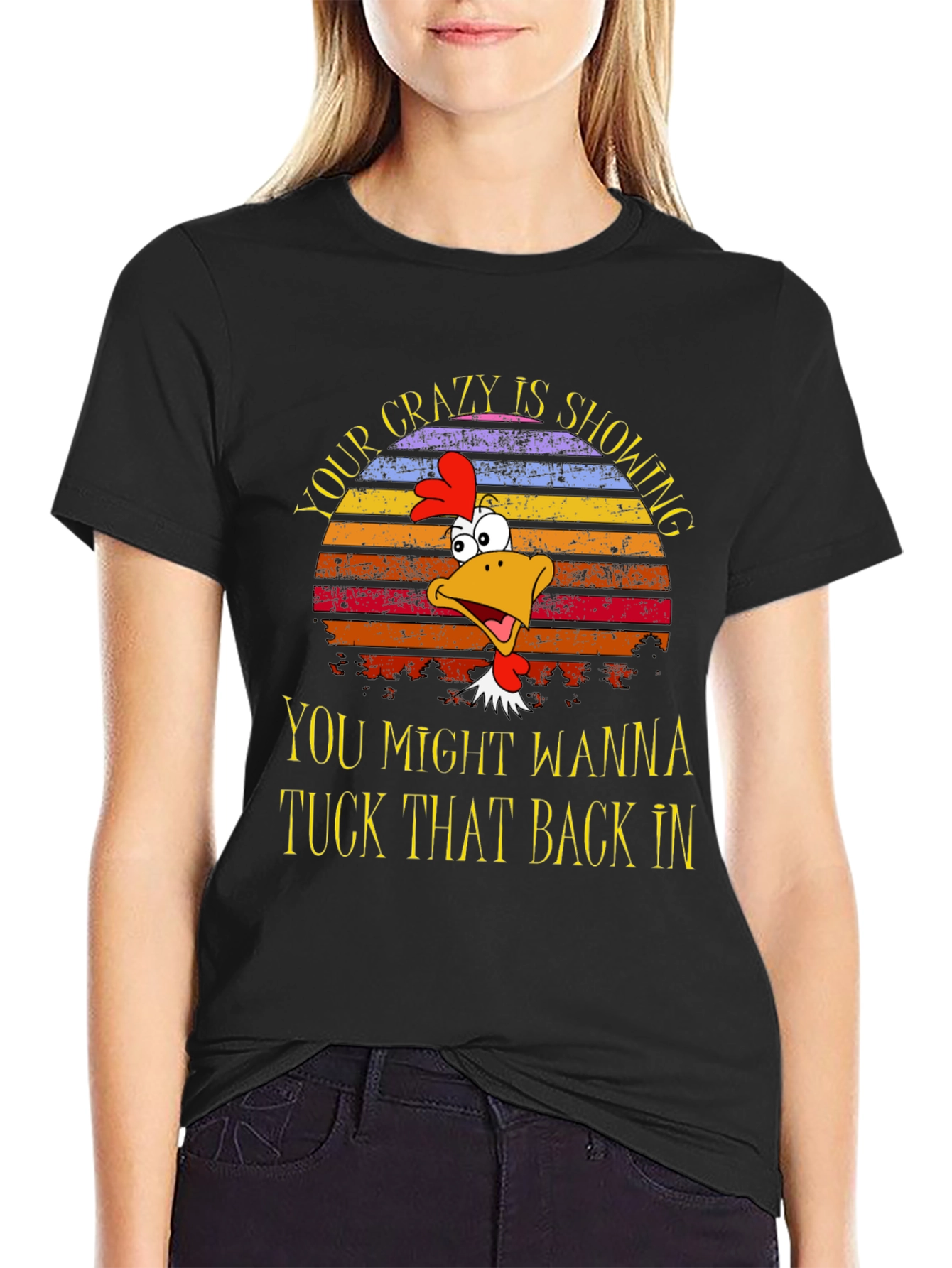 Crazy Showing Chicken Graphic Tee